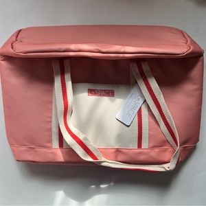 L*Space Pink with Red/White Color Block Stripe Coastal Cooler Bag NWT